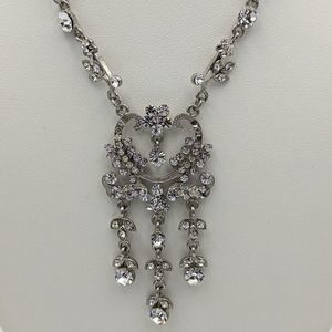 Rhinestone Floral Heart Crystal Silver Necklace